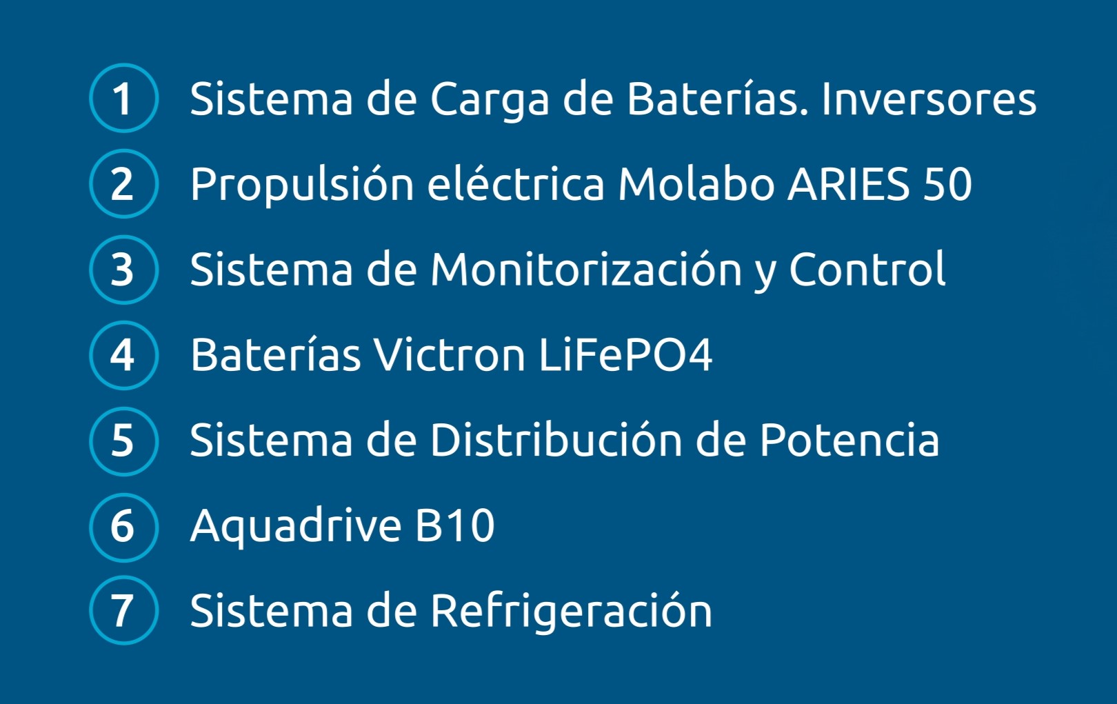 Leyenda técnica de los siete sistemas integrados de la embarcación